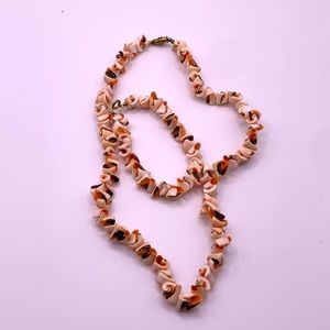 Coral and Peach Twisted Conch Shell Bracelet And Necklace Set Handmade
